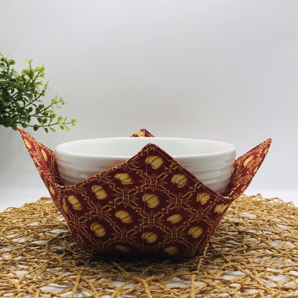 Microwave Soup Bowl Cozie Reversible Bowl Cozy, Fall Pumpkins Classic Cottage